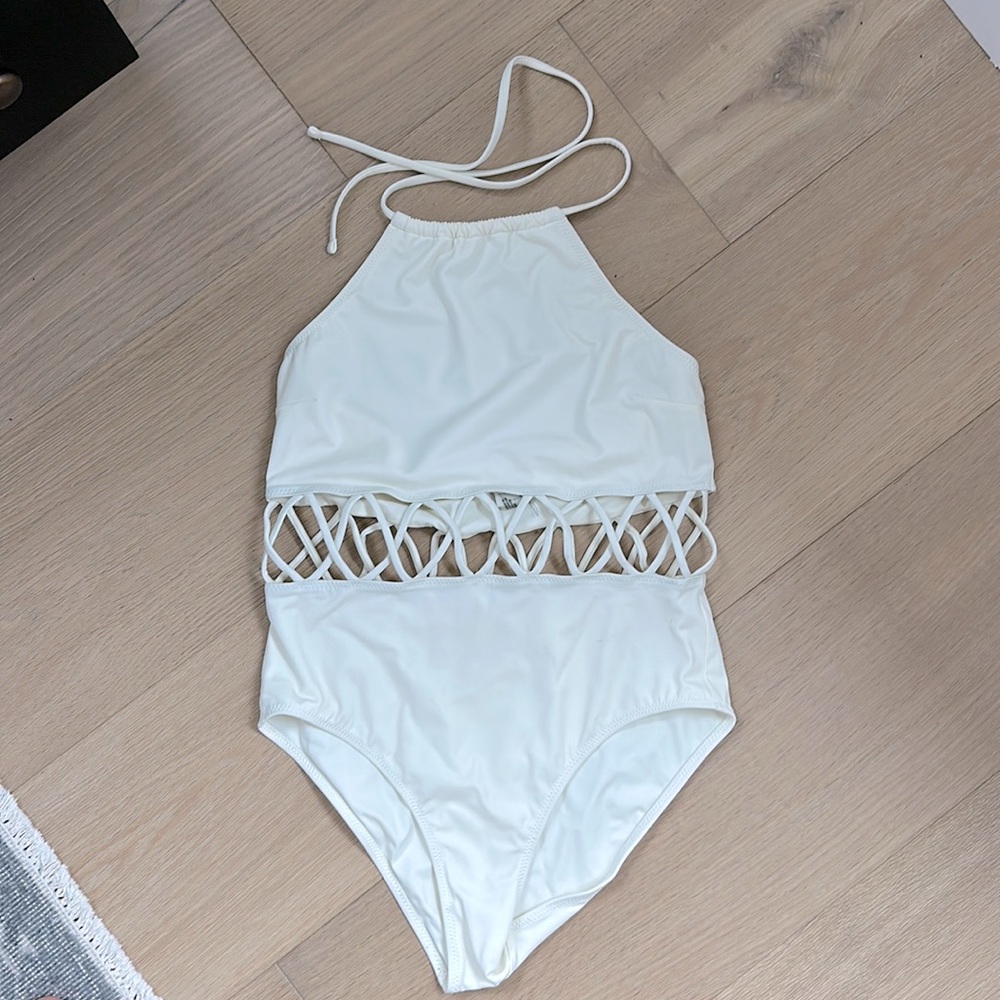 Solid and Striped white/cream bathing suit